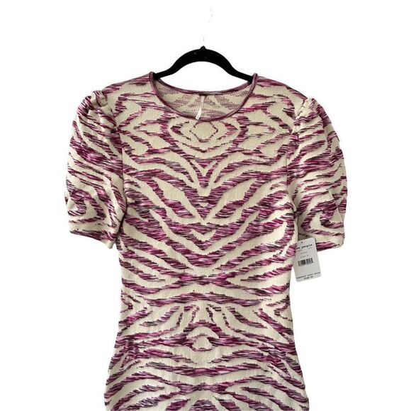 Free People Take Me Out Zebra Print Mini Sweater Dress Ivory Pink Size Small - Picture 5 of 10
